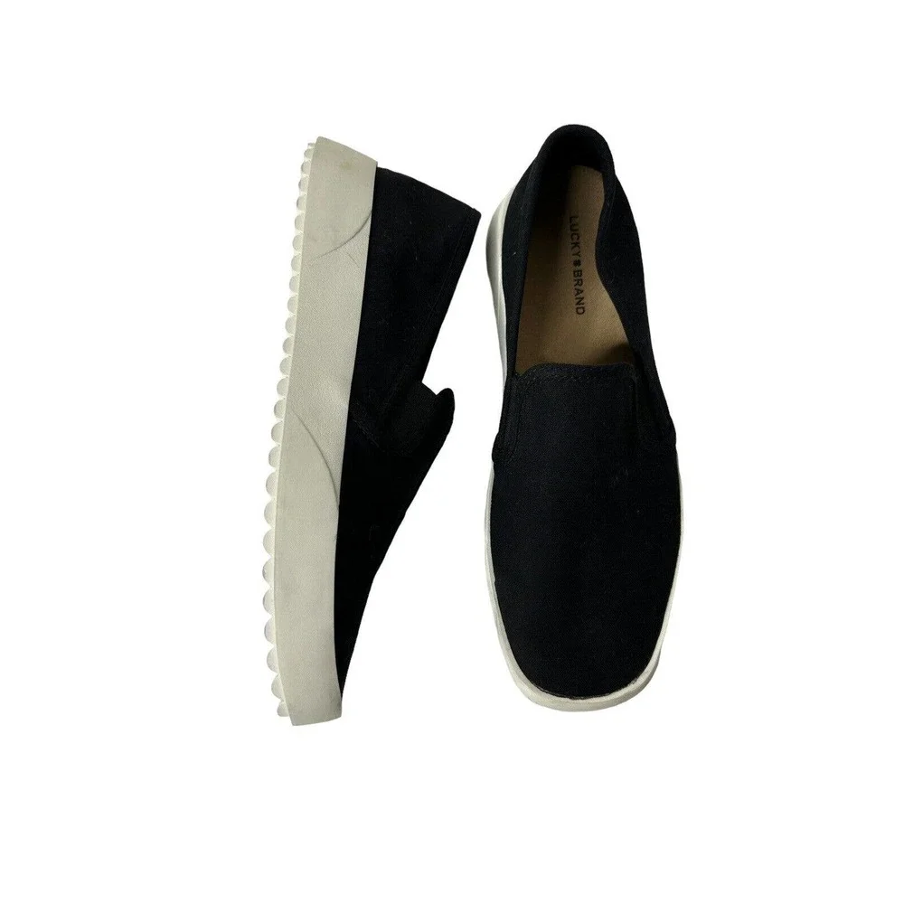 Lucky Brand Womens Gimmony Slip‎ On Sneaker 10M Casual Comfort Canvas Black